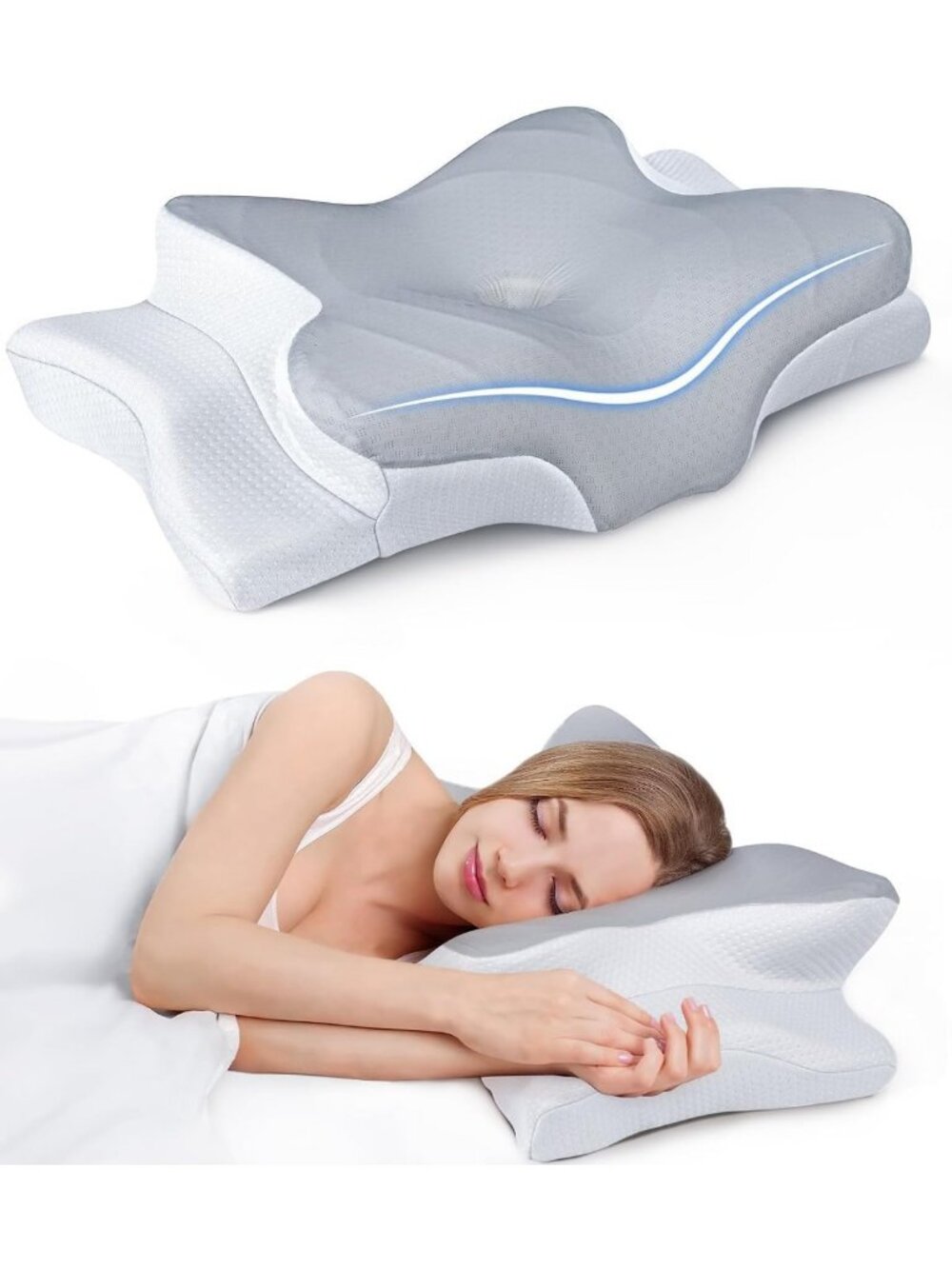 Cooling Neck Support Pillow - Adjustable Ergonomic Memory Foam for Pain Relief